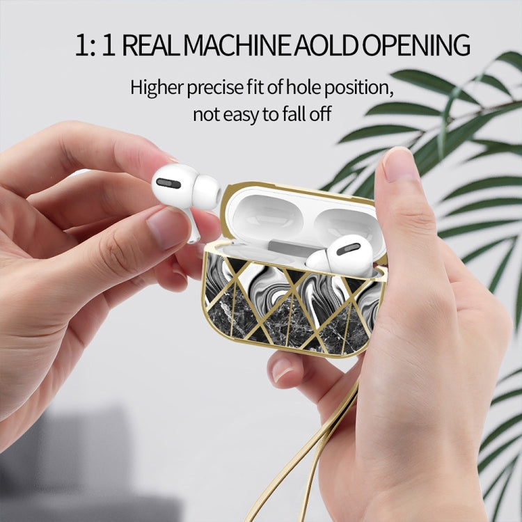 For AirPods Pro Electroplated Printed TPU Earphone Protective Case with Lanyard