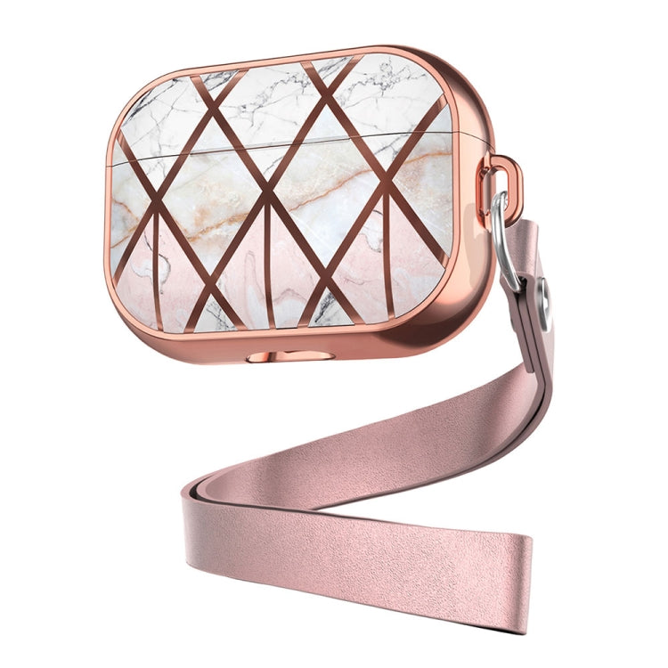 For AirPods Pro Electroplated Printed TPU Earphone Protective Case with Lanyard