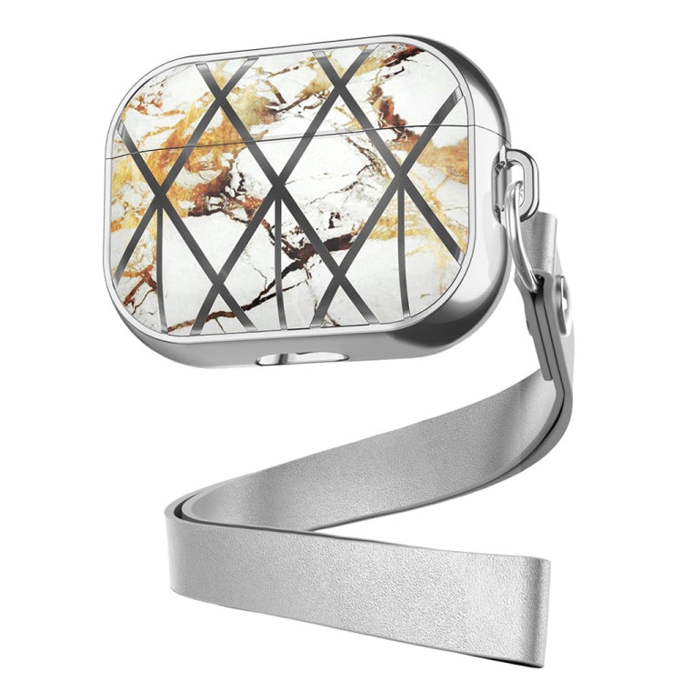 For AirPods Pro Electroplated Printed TPU Earphone Protective Case with Lanyard