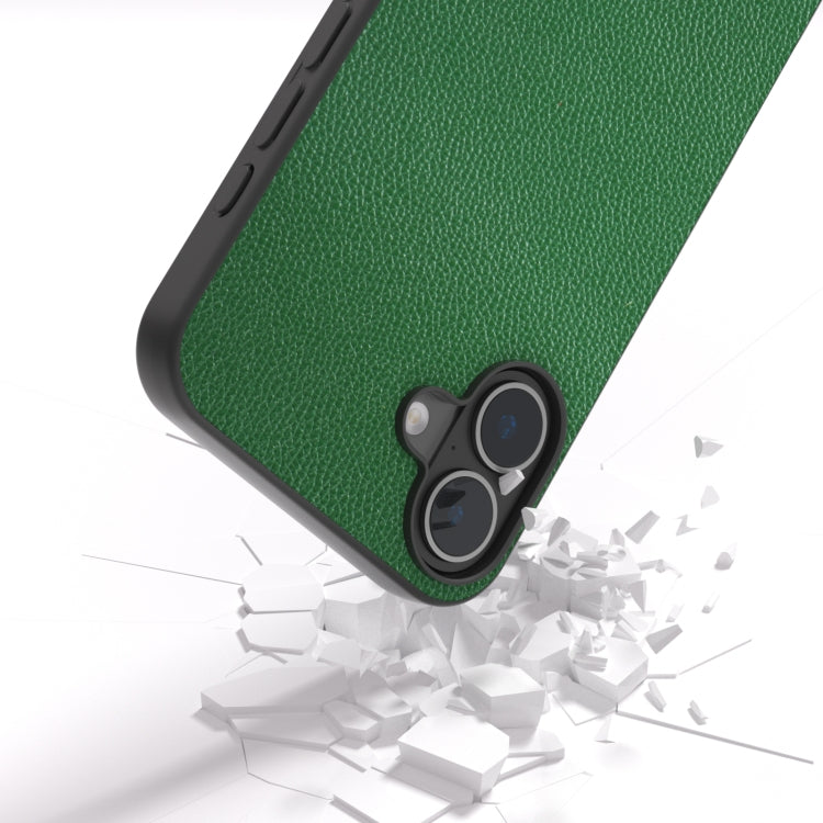 For iPhone 16 ABEEL Black Edge Genuine Leather Mino Phone Case