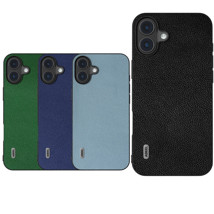 For iPhone 16 ABEEL Black Edge Genuine Leather Mino Phone Case