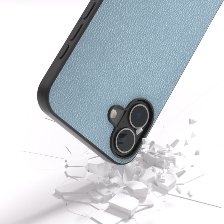 For iPhone 16 Plus ABEEL Black Edge Genuine Leather Mino Phone Case