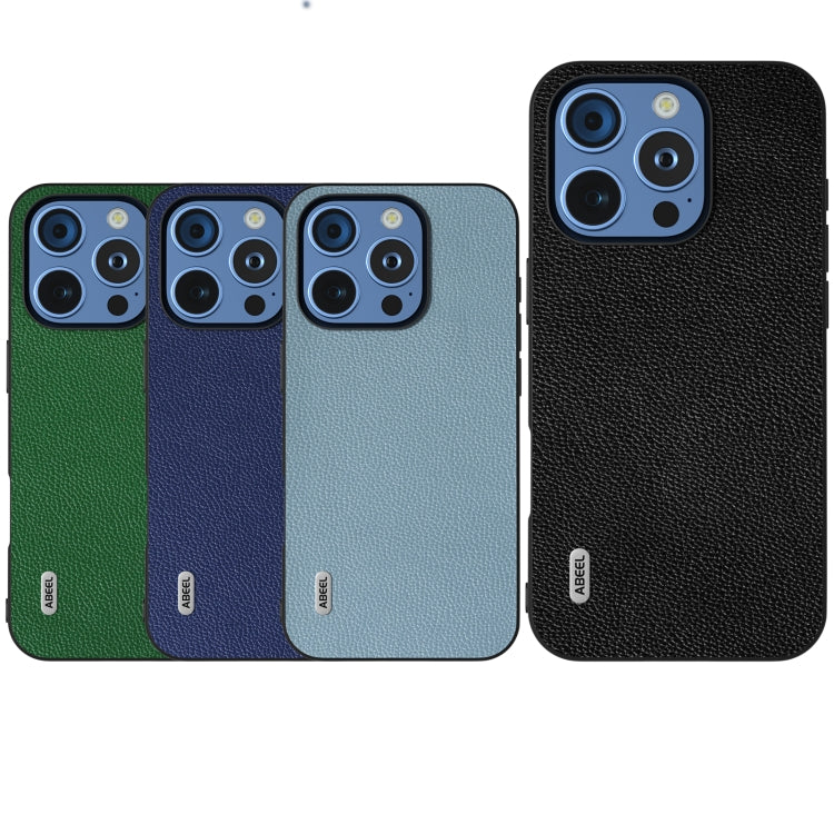 For iPhone 16 Pro Max ABEEL Black Edge Genuine Leather Mino Phone Case