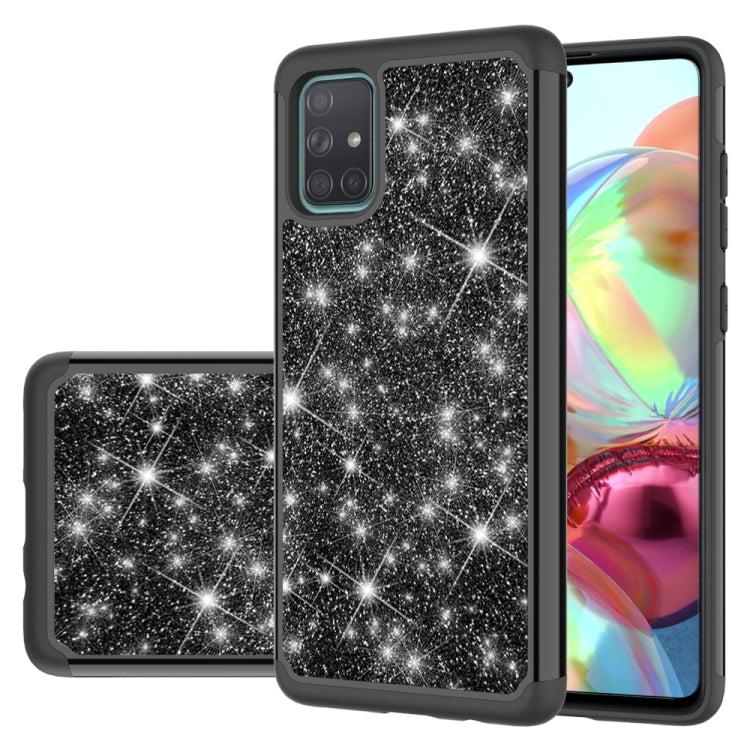For Samsung Galaxy A71 Glitter Powder Contrast Skin Shockproof Silicone + PC Protective Case