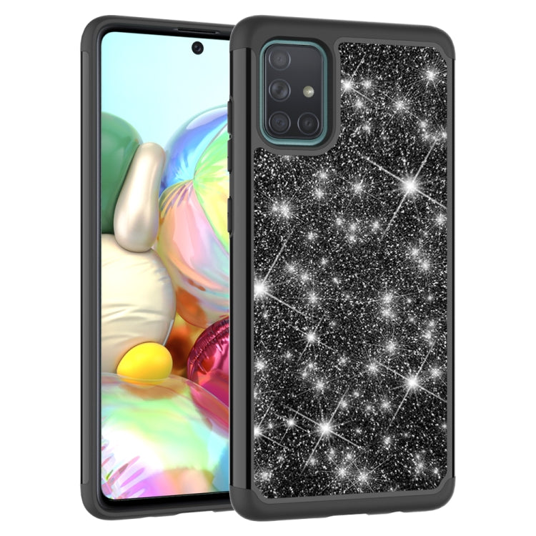 For Samsung Galaxy A71 Glitter Powder Contrast Skin Shockproof Silicone + PC Protective Case