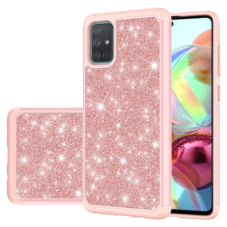 For Samsung Galaxy A71 Glitter Powder Contrast Skin Shockproof Silicone + PC Protective Case