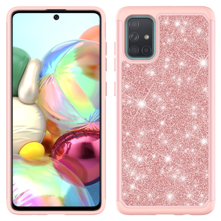 For Samsung Galaxy A71 Glitter Powder Contrast Skin Shockproof Silicone + PC Protective Case