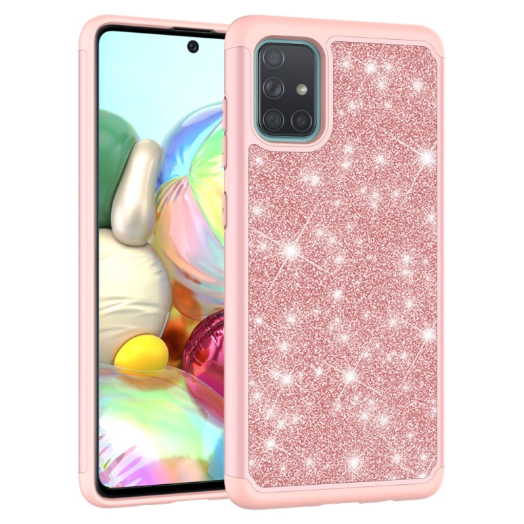 For Samsung Galaxy A71 Glitter Powder Contrast Skin Shockproof Silicone + PC Protective Case