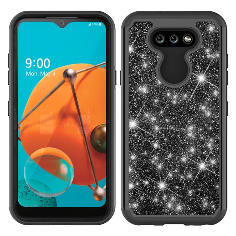 For LG K31 Glitter Powder Contrast Skin Shockproof Silicone + PC Protective Case(Black)