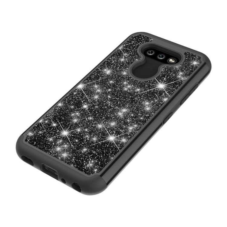 For LG K31 Glitter Powder Contrast Skin Shockproof Silicone + PC Protective Case(Black)