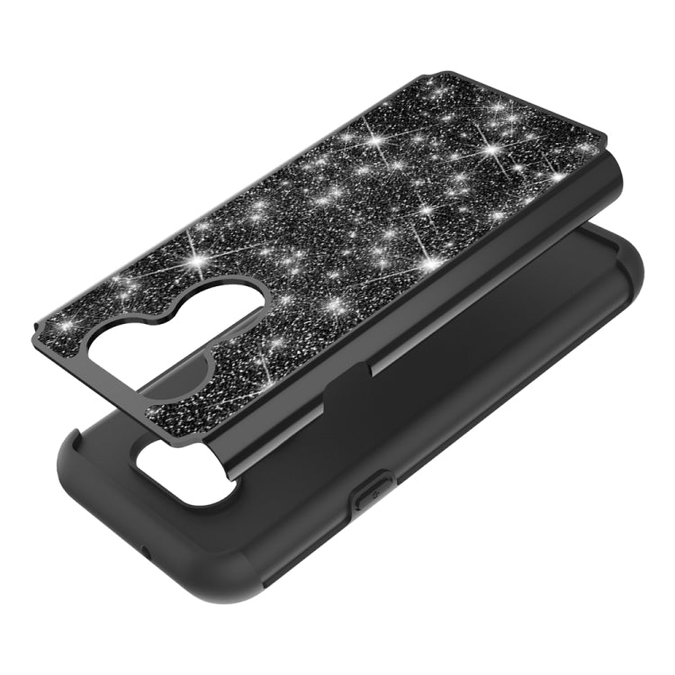 For LG K31 Glitter Powder Contrast Skin Shockproof Silicone + PC Protective Case(Black)