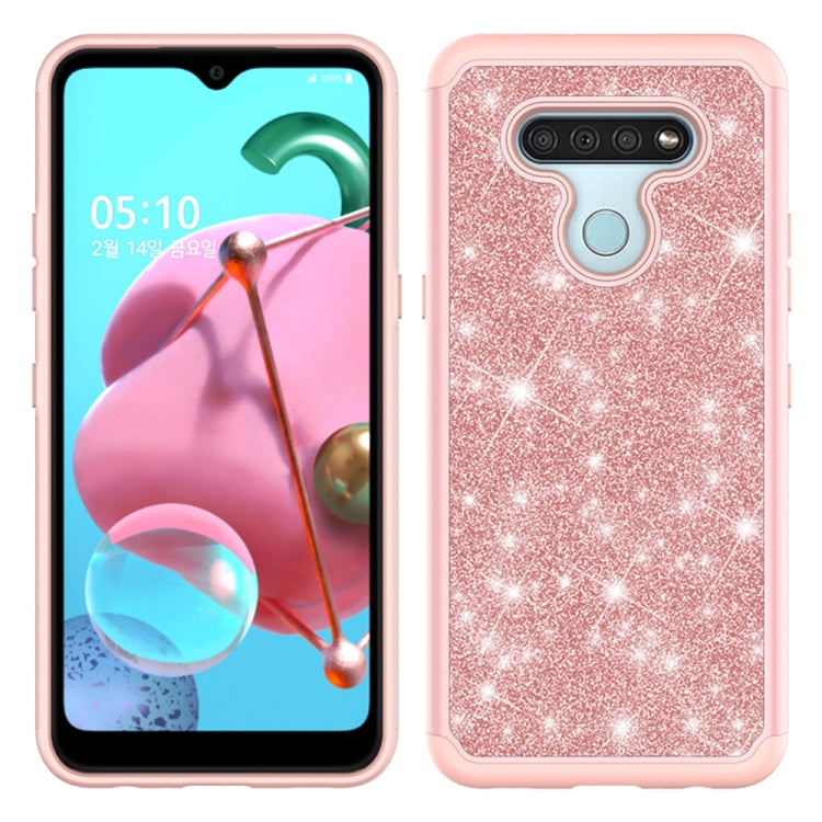 For LG K51 Glitter Powder Contrast Skin Shockproof Silicone + PC Protective Case(Rose Gold)