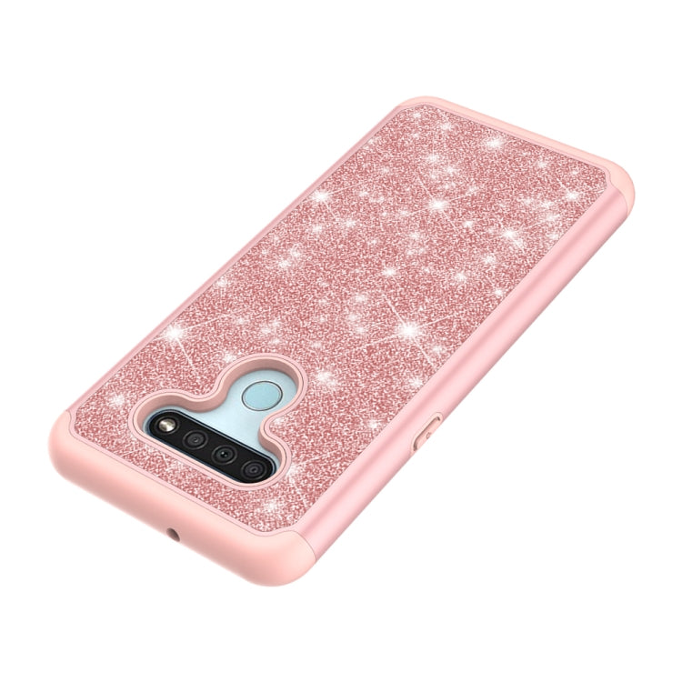 For LG K51 Glitter Powder Contrast Skin Shockproof Silicone + PC Protective Case(Rose Gold)