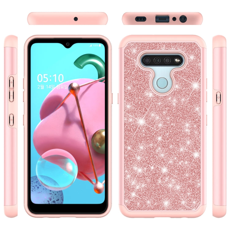 For LG K51 Glitter Powder Contrast Skin Shockproof Silicone + PC Protective Case(Rose Gold)