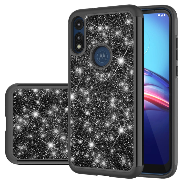 For Motorola Moto E7 Glitter Powder Contrast Skin Shockproof Silicone + PC Protective Case