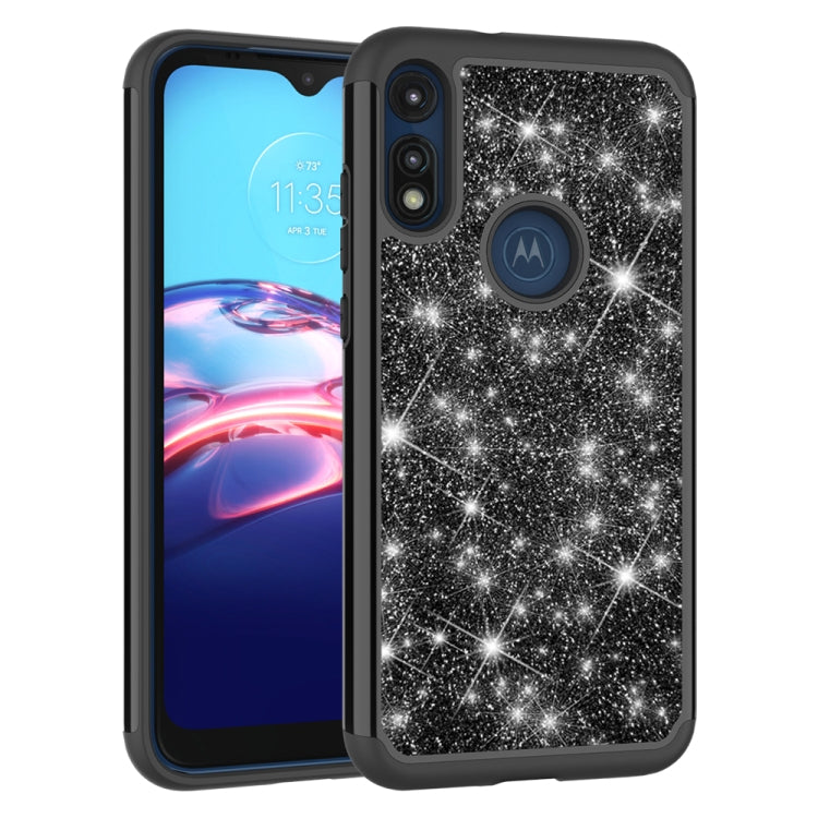 For Motorola Moto E7 Glitter Powder Contrast Skin Shockproof Silicone + PC Protective Case