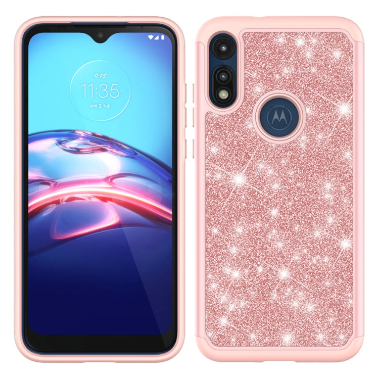 For Motorola Moto E7 Glitter Powder Contrast Skin Shockproof Silicone + PC Protective Case