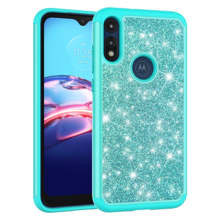For Motorola Moto E7 Glitter Powder Contrast Skin Shockproof Silicone + PC Protective Case