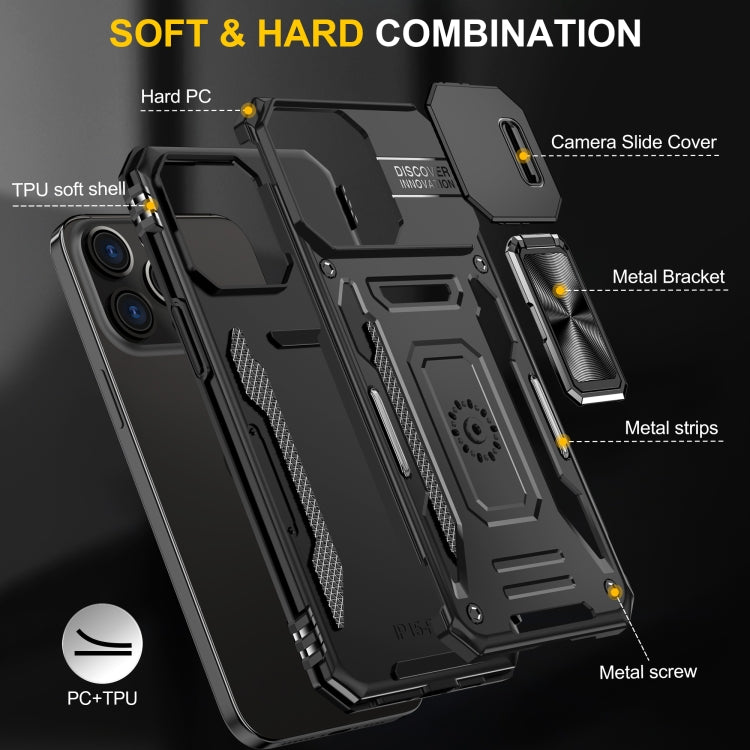 For iPhone 16 Pro Max Armor PC + TPU Camera Shield Phone Case