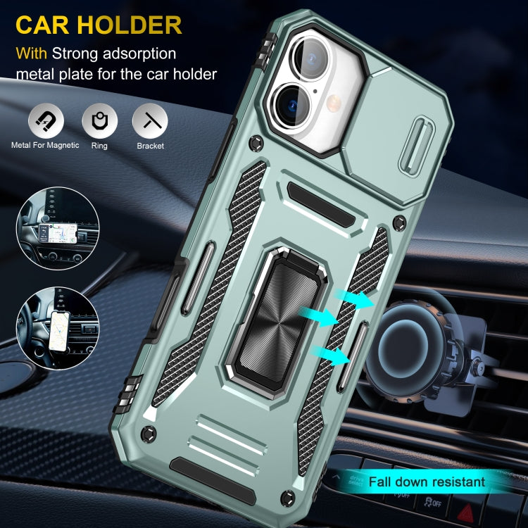 For iPhone 16 Plus Armor PC + TPU Camera Shield Phone Case