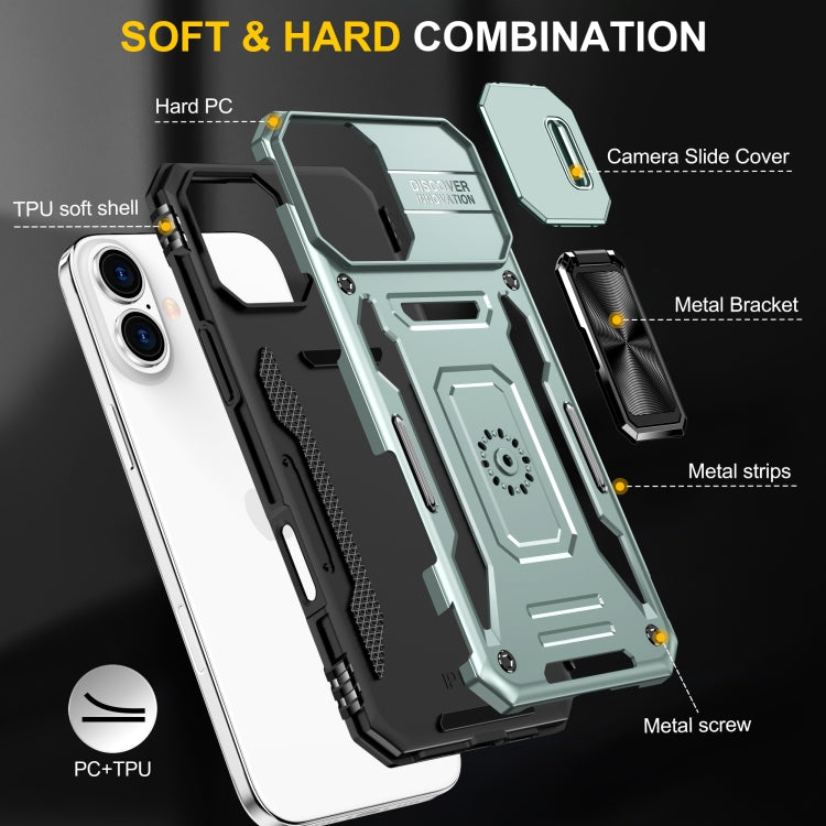 For iPhone 16 Plus Armor PC + TPU Camera Shield Phone Case