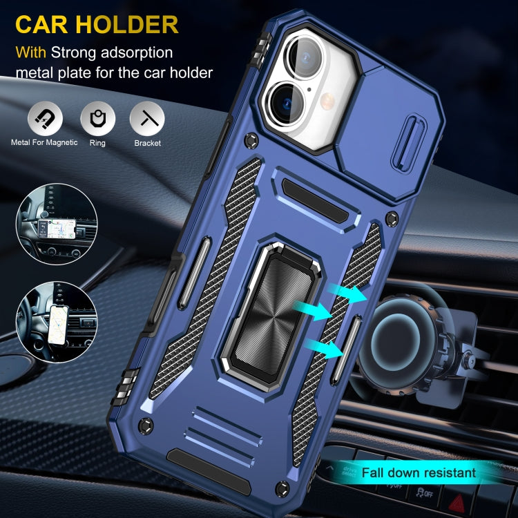 For iPhone 16 Plus Armor PC + TPU Camera Shield Phone Case