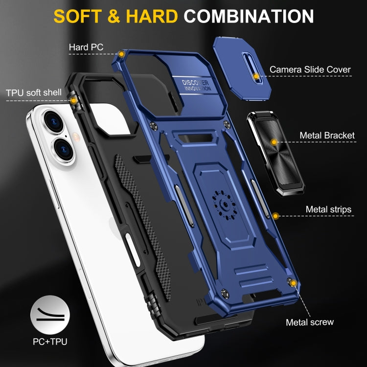 For iPhone 16 Plus Armor PC + TPU Camera Shield Phone Case