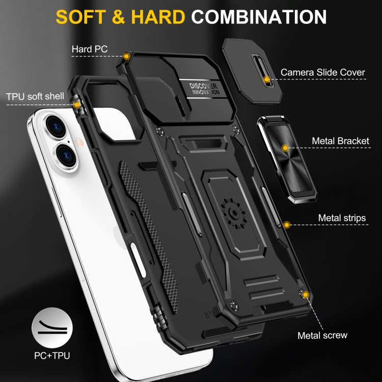 For iPhone 16 Plus Armor PC + TPU Camera Shield Phone Case