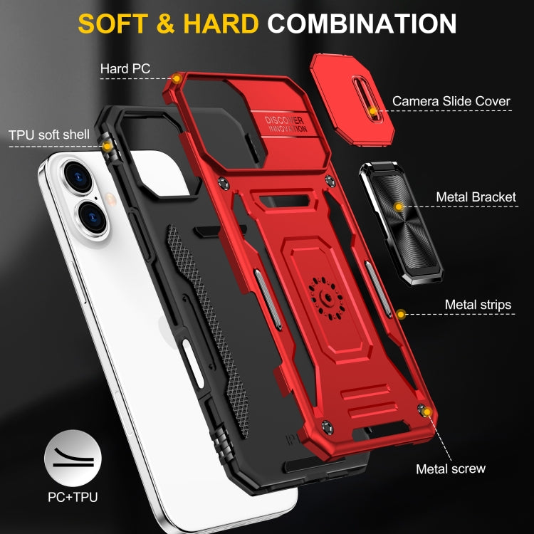 For iPhone 16 Plus Armor PC + TPU Camera Shield Phone Case