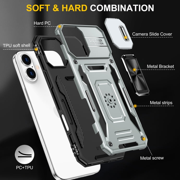 For iPhone 16 Plus Armor PC + TPU Camera Shield Phone Case