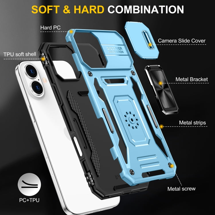 For iPhone 16 Plus Armor PC + TPU Camera Shield Phone Case