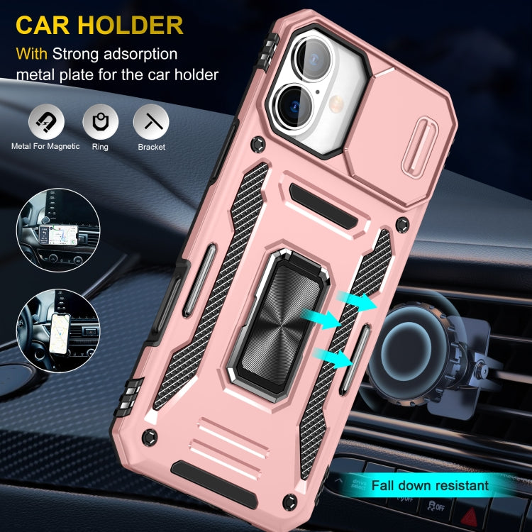 For iPhone 16 Plus Armor PC + TPU Camera Shield Phone Case