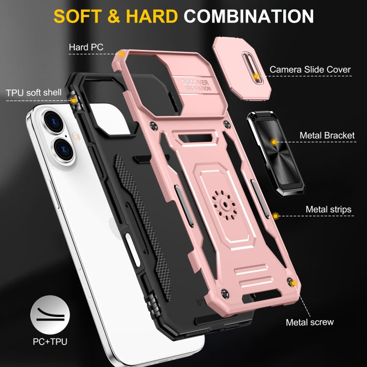 For iPhone 16 Plus Armor PC + TPU Camera Shield Phone Case