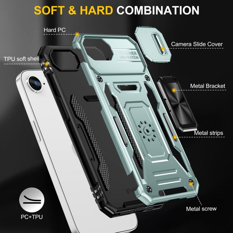 For iPhone 17e / 16e Armor PC + TPU Camera Shield Phone Case