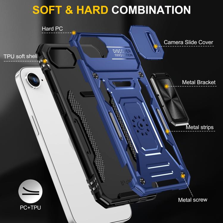 For iPhone 17e / 16e Armor PC + TPU Camera Shield Phone Case