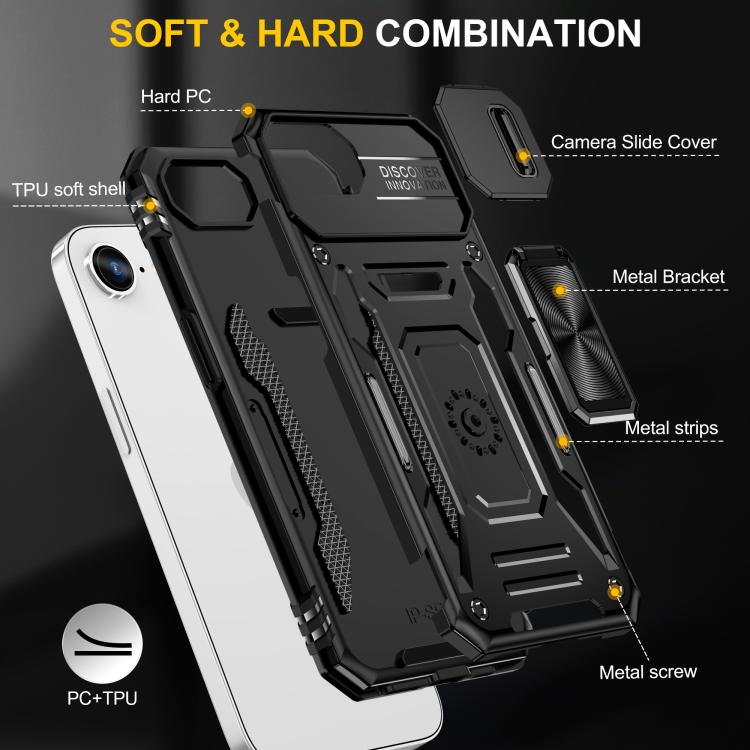 For iPhone 17e / 16e Armor PC + TPU Camera Shield Phone Case