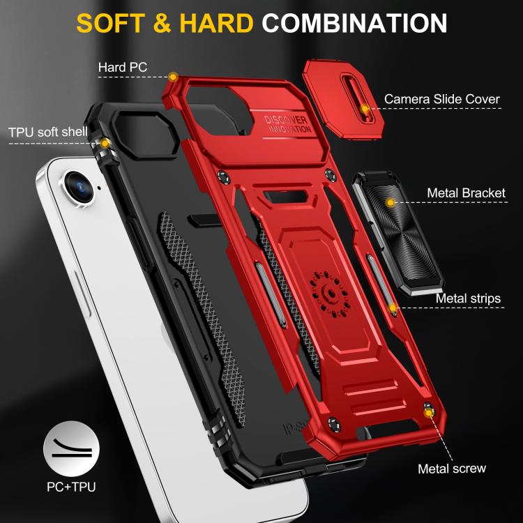 For iPhone 17e / 16e Armor PC + TPU Camera Shield Phone Case
