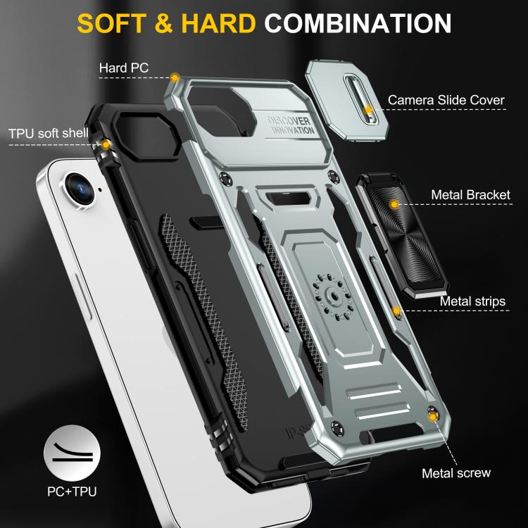 For iPhone 17e / 16e Armor PC + TPU Camera Shield Phone Case