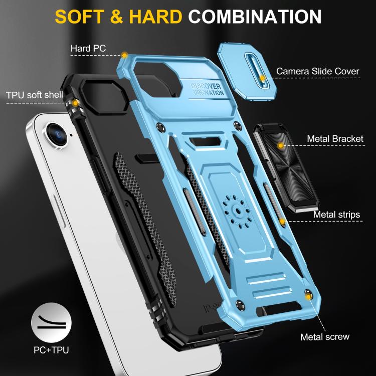 For iPhone 17e / 16e Armor PC + TPU Camera Shield Phone Case