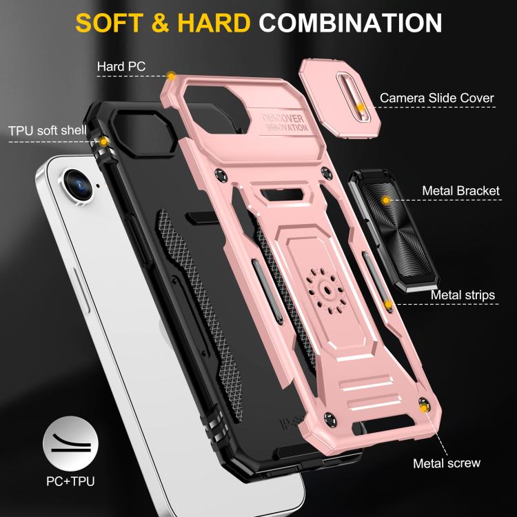 For iPhone 17e / 16e Armor PC + TPU Camera Shield Phone Case