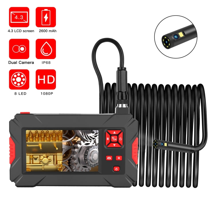 P30 5.5mm 1080P IP68 Waterproof 4.3 inch Screen Dual Camera Digital Endoscope, Length:5m Hard Cable(Black)