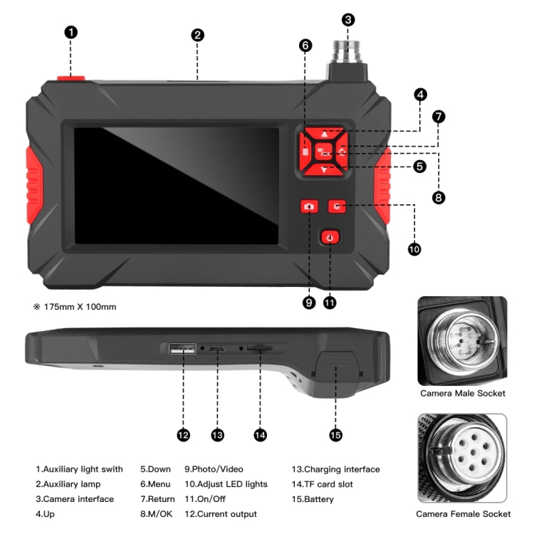 P30 5.5mm 1080P IP68 Waterproof 4.3 inch Screen Dual Camera Digital Endoscope, Length:10m Hard Cable(Black)