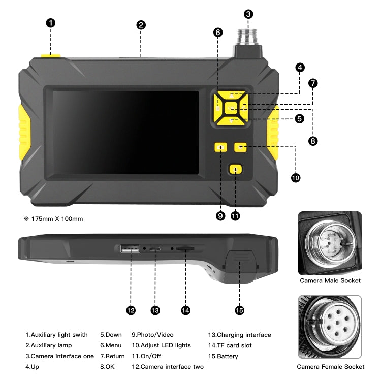 P30 3.9mm 1080P IP68 Waterproof 4.3 inch Screen Dual Camera Digital Endoscope, Length:5m Hard Cable(Black)