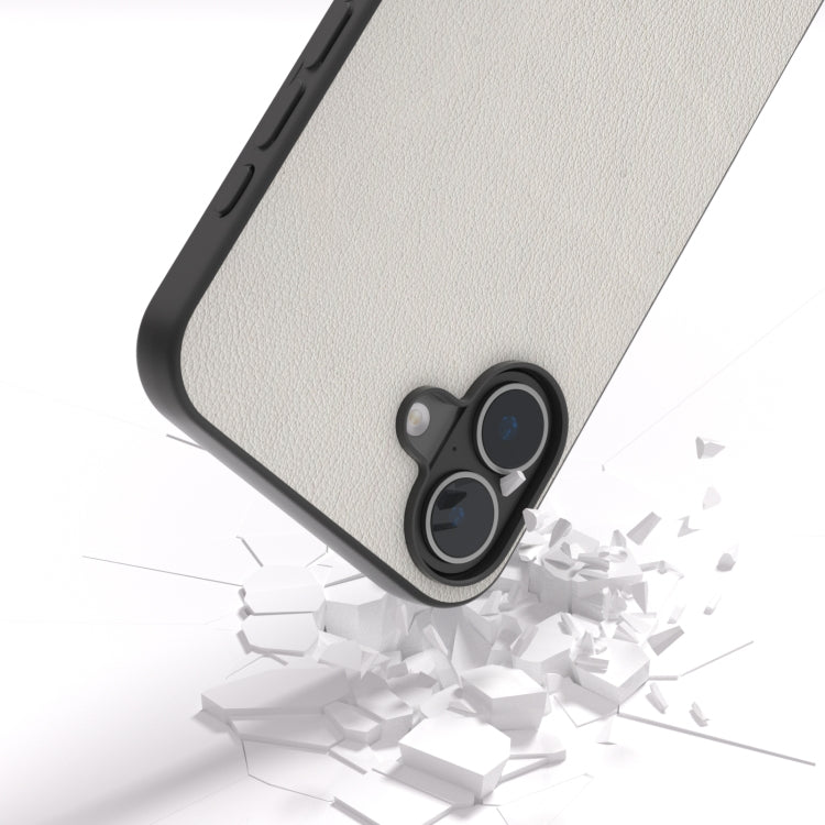 For iPhone 16 ABEEL Genuine Leather Wave Black Edge Phone Case