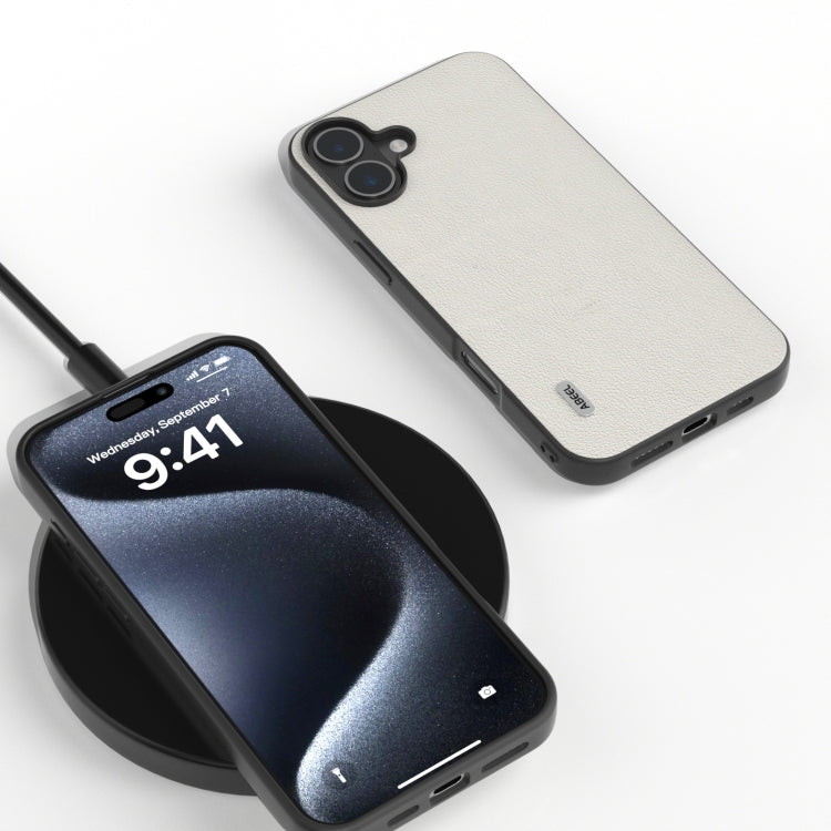 For iPhone 16 ABEEL Genuine Leather Wave Black Edge Phone Case