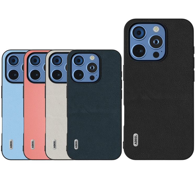 For iPhone 16 Pro ABEEL Genuine Leather Wave Black Edge Phone Case
