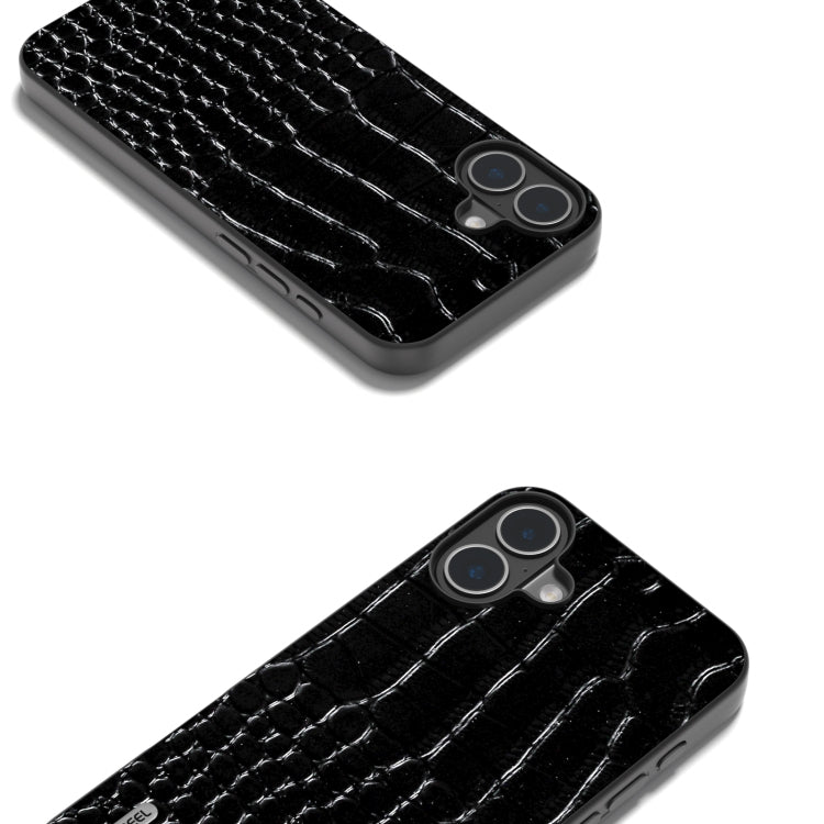 For iPhone 16 ABEEL Genuine Leather Crocodile Pattern Black Edge Phone Case