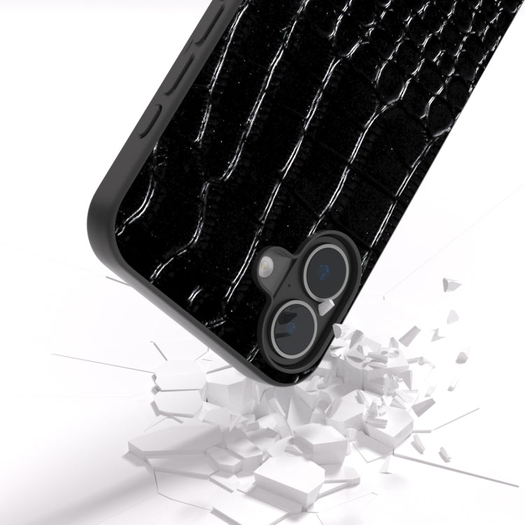 For iPhone 16 ABEEL Genuine Leather Crocodile Pattern Black Edge Phone Case
