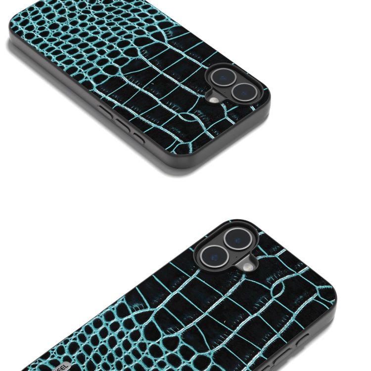 For iPhone 16 ABEEL Genuine Leather Crocodile Pattern Black Edge Phone Case