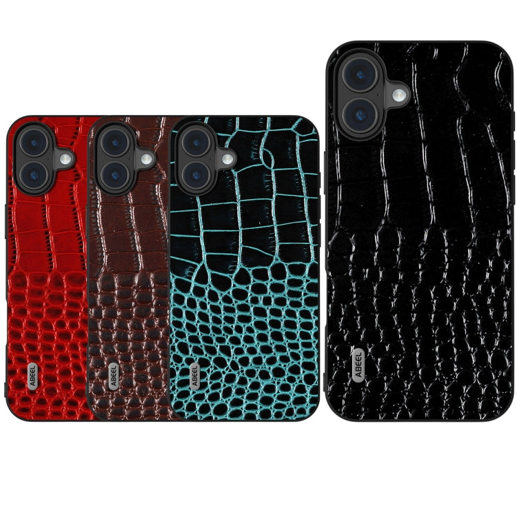 For iPhone 16 ABEEL Genuine Leather Crocodile Pattern Black Edge Phone Case